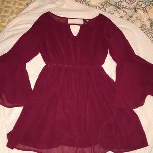 Paper Crane Bell Sleeved Cranberry Red Dress